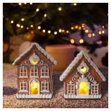 Braxio Gingerbread House Kit Christmas Decorations - 2PCS 3 Inch Gingerbread House with Led Light Indoor Decor for Family Room Decor Aesthetic Christmas Decorations Indoor Home Decor