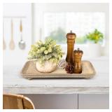 Dwellington Oval Wooden Decorative Tray, Farmhouse Style, Beaded Serving Tray for Living Room, Coffee Table (White Wash)