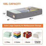 punemi Under Bed Storage Containers, 4 Pack Large Soft Foldable Storage Bags with Clear Top for Blankets, Comforters, Sheets, Wrapping Paper, Water-Resistant Inner Layer, 20x40x7.5 in, Gray