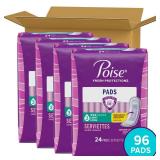 Poise Incontinence Pads & Postpartum Incontinence Pads, 3 Drop Light Absorbency, Long Length, 96 Count (4 Packs of 24), Packaging May Vary