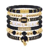 Game Day Bracelets for Women Football Bracelets Red Black Blue Heishi Clay Beaded Stretch Bracelets Stackable Sports Football Charm Bracelet Bangles Football Mom Accessories Outfits Jewelry Gifts (Bla