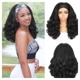 Quantum Love Yaki Curly Headband Wigs for Black Women - Kinky Straight Black Headband Curly Ends Synthetic Wear and Go Glueless Half Wig with Headbands Attached
