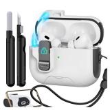 MCTOPZO for AirPods Pro 2nd/1st Generation Case with Secure Lock,Shockproof Hard Protective Cover for AirPods Pro 2 Case with Phone Holder,Airpod Pro Cases (2023/2022/2019) with Cleaner Kit-White