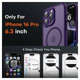 TOCOL Magnetic for iPhone 16 Pro Case, Upgraded Full Camera Protection, Compatible with Magsafe, Drop Protection, Translucent Matte Back Bumper for iPhone 16 Pro 6.3-Inch (Purple)