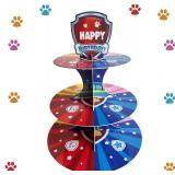 Cartoon Dog Theme Cupcake Stand Kids Birthday Party Decorations Red Blue Pink Yellow 3-Tier Cupcake Toppers Stand Cartoon Dog Party Supplies Cake Table Decoration