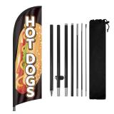 FSFLAG Hot Dogs Advertising Swooper Flag, 98" x 22" Red Solid Polyester Flag with Flag Pole, Ground Stake, Rods for Hot Dogs Business