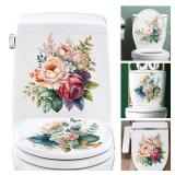 DRWSSR Toilet Seat Lid Stickers Peony Butterflies Bathroom Toilet Seat Lid Cover Decals DIY Removable Bouquet Stickers for Cistern Bathroom WC Restroom Power Switch Home Decor(3 Sheets)