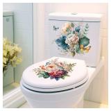 DRWSSR Toilet Seat Lid Stickers Peony Butterflies Bathroom Toilet Seat Lid Cover Decals DIY Removable Bouquet Stickers for Cistern Bathroom WC Restroom Power Switch Home Decor(3 Sheets)
