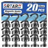 Grtard 20 Pack Magnetic Hooks, 30LBS Magnet Hooks Heavy Duty, Strong Magnetic Hooks for Cruise Cabins, Neodymium Magnets with Hook for Hanging, Outdoor, Kitchen, Workplace, Garage, Office(Black)