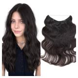 Elailite Halo Hair Extensions Real Human Hair for Women Natural Black Wavy Hair Halo Clip in Remy Hairpiece with Adjustable Invisible Wire 12 Inch 55G