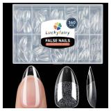 Luckyfairy Short Almond Gel Nail Tips 360Pcs, Pre Etched Nail Tips Almond Shape Full Cover Soft Gel Fake Nails for Nails Extension DIY Art Salon 12 Sizes