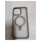 TORRAS Magnetic Ostand for iPhone 15 Pro Max Case, Military Grade Drop Tested Compatible with MagSafe Build in Kickstand] Translucent Hard Back Anti-Fingerprint 6.7" 2023, Natural Titanium Grey