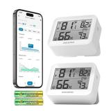 2 Pack Temperature Hygrometer Monitor, Indoor Thermometer and Humidity Sensor with App Notifications, Mini Bluetooth Thermometer Digital Device