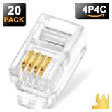 NECABLES 20Pack Telephone Modular Plug RJ9/RJ10/RJ22 4P4C Connector for Phone Handset Cord (Compatible with Both Solid and Stranded Wire)