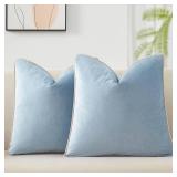 JUSPURBET Set of 2 Aqua Blue Velvet Throw Pillow Covers 20x20 Inch Soft Comfortable Accent Cushion Cases with Piping and Hidden Zipper for Couch Bed Home Decor