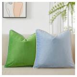 JUSPURBET Set of 2 Aqua Blue Velvet Throw Pillow Covers 20x20 Inch Soft Comfortable Accent Cushion Cases with Piping and Hidden Zipper for Couch Bed Home Decor