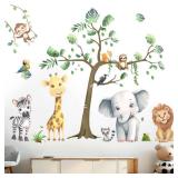 Baby Animal Wall Stickers for Nursery: Kids Boys Girls Bedroom Classroom Daycare Wall Decals - Jungle Animals Tree Elephant Lion Giraffe Monkey Sloth