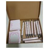 Mangpung 22 Pieces Cute Pink Bow Stuff,10 Pink Coquette Bow Pens and 12 Pads Bow Sticky Notes,Black Ink Ballpoint Pens for Birthday Party Back to School Student Gift Women Office School Supplies