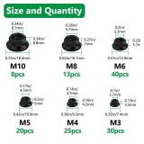 Aienxn 136PCS 6 Metric Sizes Black Carbon Steel Hex Flange Nuts Assortment Kit -M3, M4, M5, M6, M8, M10