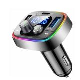 LIHAN USB C Bluetooth Car Adapter, AUX Wireless FM Radio Transmitter, Hands-Free Calling & Audio Receiver, MP3 Music Player, QC3.0 & Type-C PD Fast Charging,7 Colors LED Backlit, Support USB/TF Drive