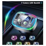 LIHAN USB C Bluetooth Car Adapter, AUX Wireless FM Radio Transmitter, Hands-Free Calling & Audio Receiver, MP3 Music Player, QC3.0 & Type-C PD Fast Charging,7 Colors LED Backlit, Support USB/TF Drive