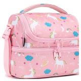 FlowFly Kids Double Decker Cooler Insulated Lunch Bag Large Tote for Boys, Girls, Men, Women, With Adjustable Strap, Unicorn