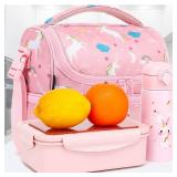 FlowFly Kids Double Decker Cooler Insulated Lunch Bag Large Tote for Boys, Girls, Men, Women, With Adjustable Strap, Unicorn