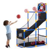 JOYIN Arcade Basketball Game Set with 4 Balls and Hoop for Kids 3 to 12 Years Old Indoor Outdoor Sport Play - Easy Set Up - Air Pump Included - Ideal for Competition