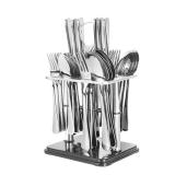 30 Pcs Stainless Steel Silverware Set with Stand, Hanging Flatware Set Service for 6, Eating Tableware Set Include Main Knife, Main Fork, Main Spoon, Small Fork, Small Spoon(silver)