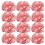 Tigeen Artificial Flowers Artificial Peonies Silk Flowers Faux Peony Fake Peony Silk Hydrangea Bouquet for Wedding Table Centerpiece Floral Vase Decor(Rose Pink,12 Bundles)