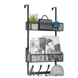 Kaiferty Over The Door Hooks Organizer, Coat Rack Over The Door Storage Hanger Towel Rack, Back of Door Storage Organizer for Bathroom,Bedroom,Kitchen,Office (Black 3-Tier)