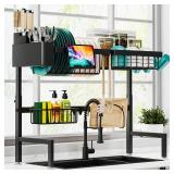 ilvvan Over The Sink Dish Drying Rack (Expandable Height and Length) Snap-On Design 2 Tier Large Dish Rack (23" - 34" L x 11" W x 19" - 21.5" H)
