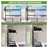 ilvvan Over The Sink Dish Drying Rack (Expandable Height and Length) Snap-On Design 2 Tier Large Dish Rack (23" - 34" L x 11" W x 19" - 21.5" H)