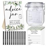 Sintuff 114 Pieces Advice and Wishes Cards Jar - Greenery Bridal Shower Decoration, Hilarious Bridal Shower Games, Advice and Wishes Jar and Sign for the Mr and Mrs, Wedding Games for Reception