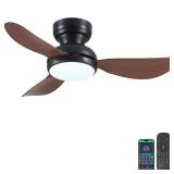 Kviflon 36 Inch Modern Ceiling Fans with Lights, Small Flush Mount Ceiling Fan with Light and Remote/APP Control, 3 Reversible 6 Speeds Curved Blades, 3 CCT Dimmable Lights for Bedroom, Brown