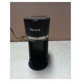 Horavie Mini Single Serve Coffee Maker for K Cup and Ground Coffee, Fast Brew One Cup Coffee Machine with Descaling Reminder and Water Window, 6 to 12 oz. Brew Sizes, Black Powers On