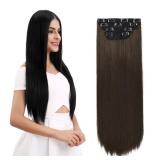 REECHO 26" Straight Super Long 4 PCS Set Thick Clip in on Hair Extensions Medium Ash Brown