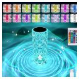 Deogos Crystal Table Lamp, Remote and Touch Control Rose Wave Lamp, RGB Color Changing Night Light, Dimmable, USB Rechargeable Decoration Ambient Lighting for Dinner/Bars/Game room/Living Room/Bedroom