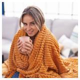 Bedsure GentleSoft Twin Blanket for Couch - Cozy Soft Fall Blankets for Women, Cute Small Throws for Girls, Orange, 60x80 Inches