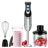 FRESKO Immersion Blender Handheld, 4-in-1 Stainless Steel Hand Electric Stick Mixer with 12-Speeds & Turbo Mode, Powerful 500W Emulsion Blender with Beaker, Chopper & Whisk Tested Powers On