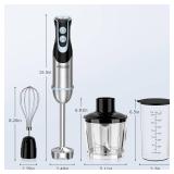 FRESKO Immersion Blender Handheld, 4-in-1 Stainless Steel Hand Electric Stick Mixer with 12-Speeds & Turbo Mode, Powerful 500W Emulsion Blender with Beaker, Chopper & Whisk Tested Powers On
