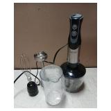 FRESKO Immersion Blender Handheld, 4-in-1 Stainless Steel Hand Electric Stick Mixer with 12-Speeds & Turbo Mode, Powerful 500W Emulsion Blender with Beaker, Chopper & Whisk Tested Powers On