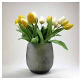 Elegant Gray Carved 6" H Flower Vase,Decorative Grey Resin Vase for Dining Living Room,Bathroom,Office,Kitchen,Coffee Table,Centerpieces.Modern Home Decor Gift