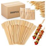 Minatee 3000 Pcs Bamboo Skewers for Appetizers Toothpicks Wide Wooden Skewers Paddle for Kabobs Cocktail Picks Fruit Kababs Bbq Barbecue Sausage Grilling(6 Inches)