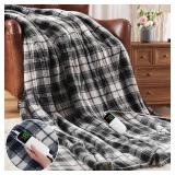 Black Heated Blanket Electric Throw, 50X60 Heating Throw with 10 Heats Levels & 8 Hours Auto Off, Plaid Soft Sherpa Blankets Warmer Gifts for Men Dad Boys Home Decor for Living Room Bedroom Office