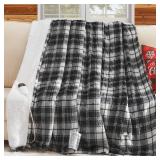 Black Heated Blanket Electric Throw, 50X60 Heating Throw with 10 Heats Levels & 8 Hours Auto Off, Plaid Soft Sherpa Blankets Warmer Gifts for Men Dad Boys Home Decor for Living Room Bedroom Office