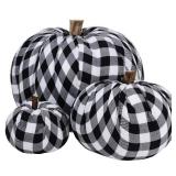 Package of 3 Assorted Burlap Pumpkins Fabric Pumpkins Buffalo Plaid Pumpkins Gingham Fabric Pumpkins Fall Thanksgiving Halloween Seasonal Holiday Farmhouse Tabletop Decoration