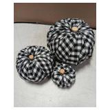 Package of 3 Assorted Burlap Pumpkins Fabric Pumpkins Buffalo Plaid Pumpkins Gingham Fabric Pumpkins Fall Thanksgiving Halloween Seasonal Holiday Farmhouse Tabletop Decoration