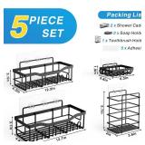 EUDELE 5-Pack Rustproof Stainless Steel Shower Caddy Set No Drill Adhesive Bathroom Organizer, Space-Saving Shower Shelves for Apartment Essentials, Bathroom/Kitchen Storage Home Decor-L Size