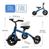 YGJT 3 in 1 Tricycle for Toddlers Age 2-5 Years Old, Folding Kids Balance Bikes with Adjustable Seat and Removable Pedal, Ride-on Toys for Infant, Gift for Baby Boys Girls Birthday(Blue) Not Assembled